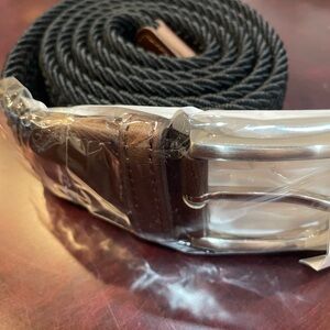 Men’s Black Braided Stretch Belt with Brown Leather Accent
